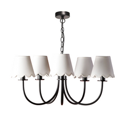 Becca 5 Light Pendant Matt Black With White Linen Shade