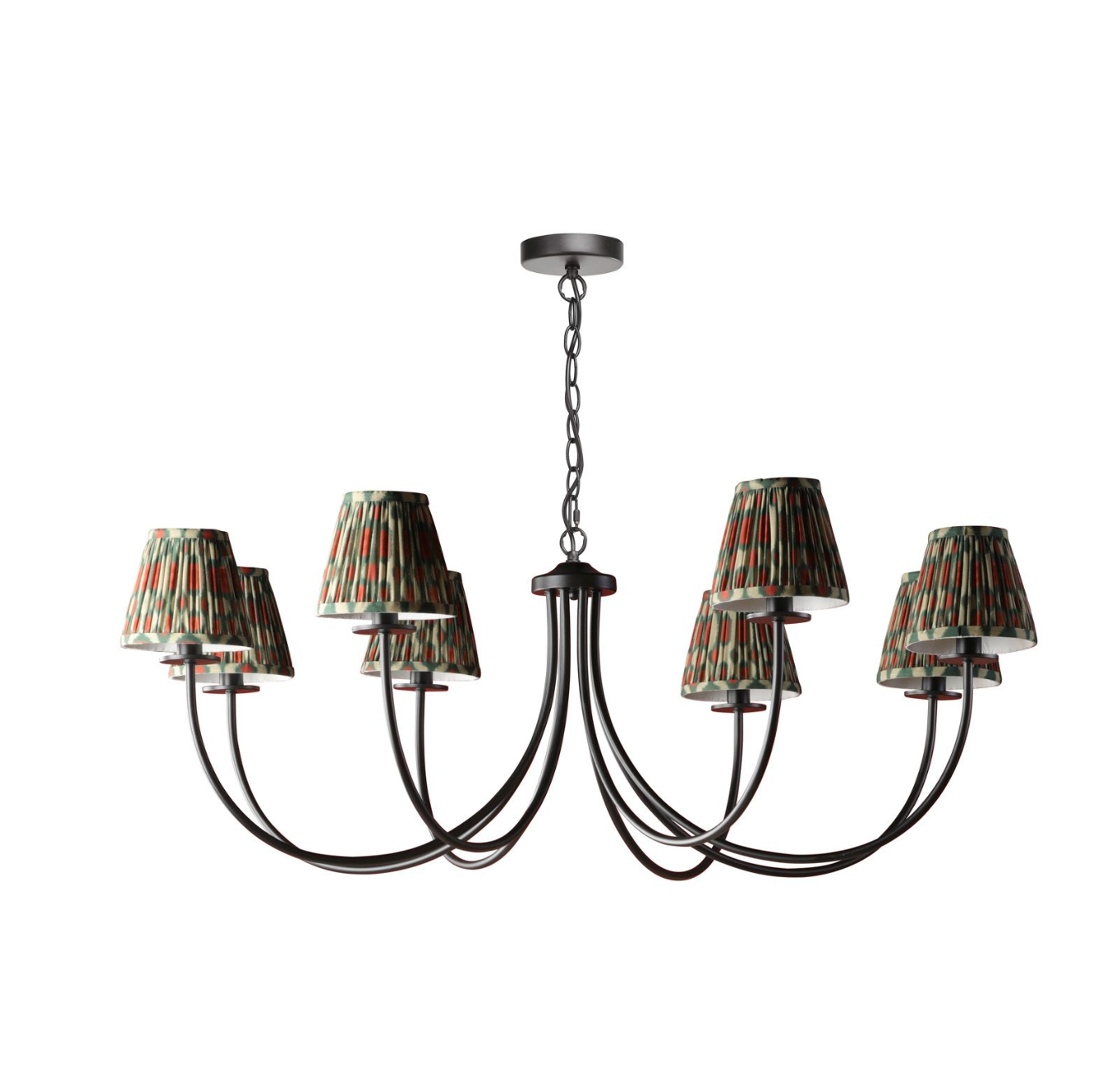 Becca 8 Light Pendant Matt Black with Ikat Shades