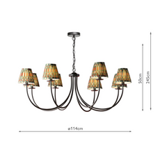 Becca 8 Light Pendant Matt Black with Ikat Shades