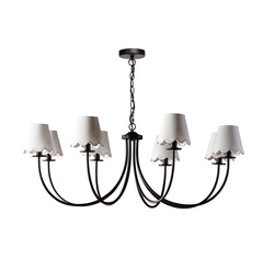 Becca 8 Light Pendant Matt Black with White Linen Shade