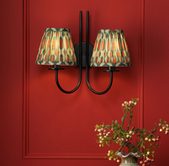 Becca 2 Light Wall Light Matt Black with Ikat Shade