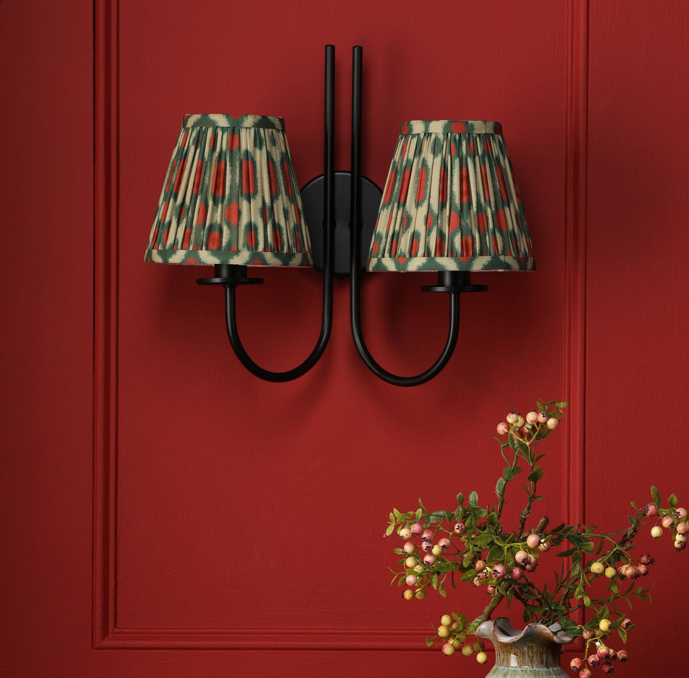 Becca 2 Light Wall Light Matt Black with Ikat Shade