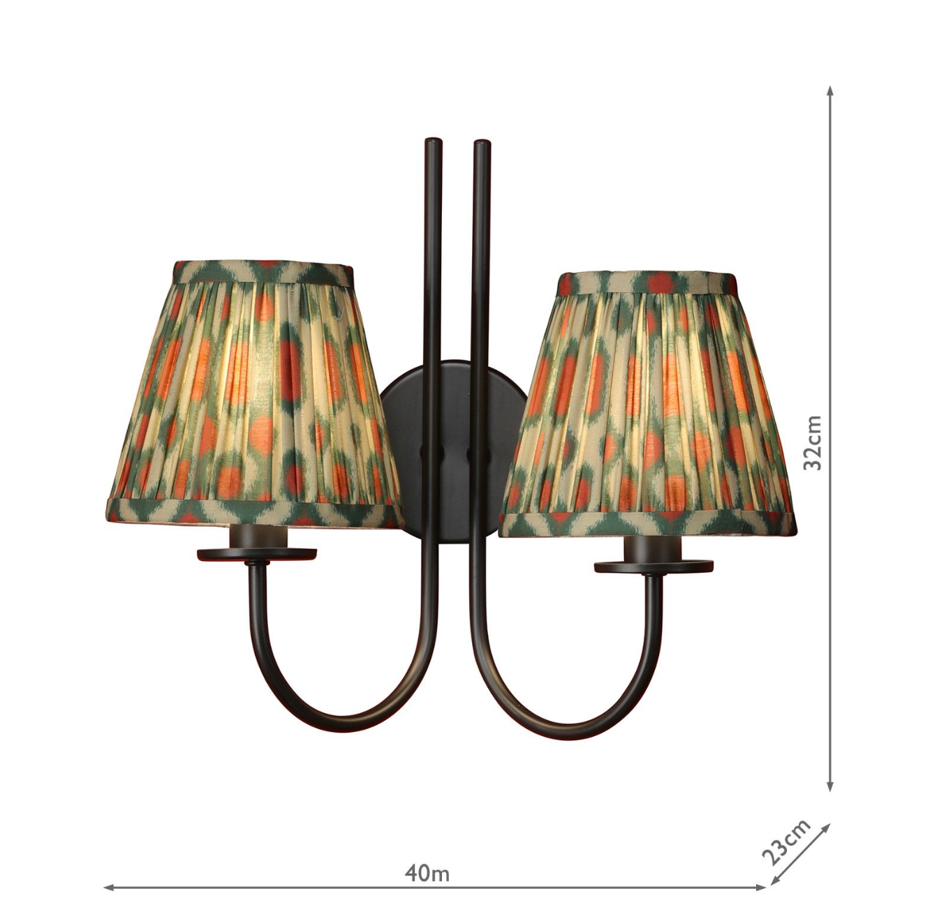 Becca 2 Light Wall Light Matt Black with Ikat Shade