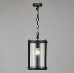 Bianka Pendant Matt Black and Ribbed Glass