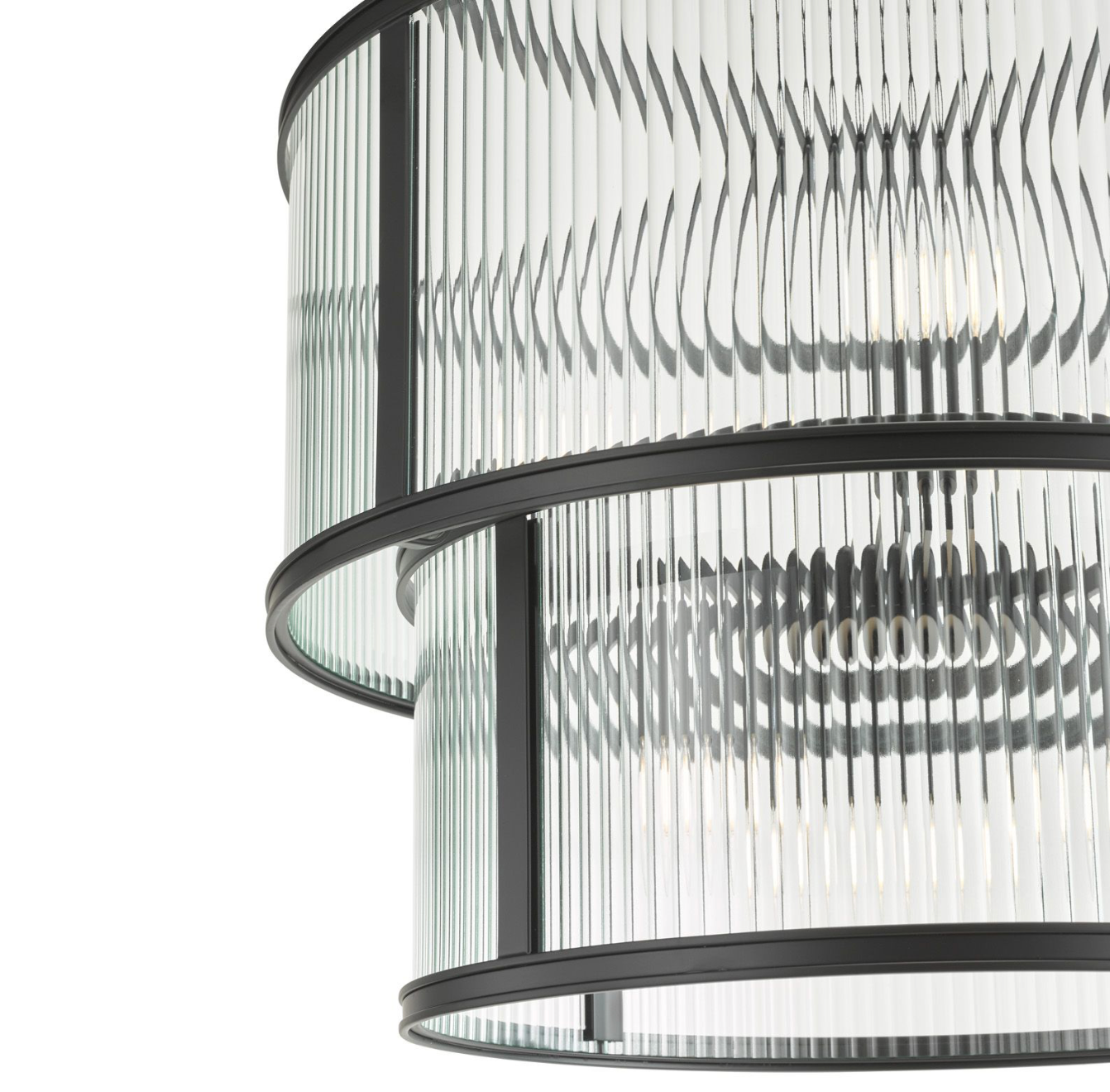 Bianka 6 Light Pendant Matt Black and Ribbed Glass