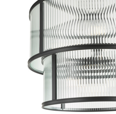 Bianka 6 Light Pendant Matt Black and Ribbed Glass