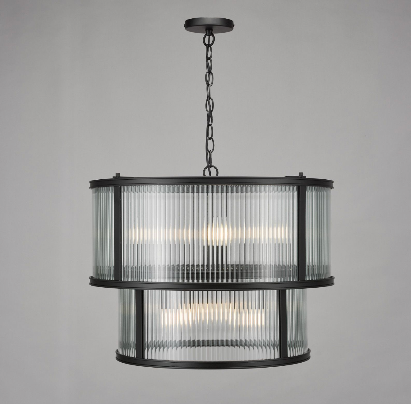 Bianka 6 Light Pendant Matt Black and Ribbed Glass