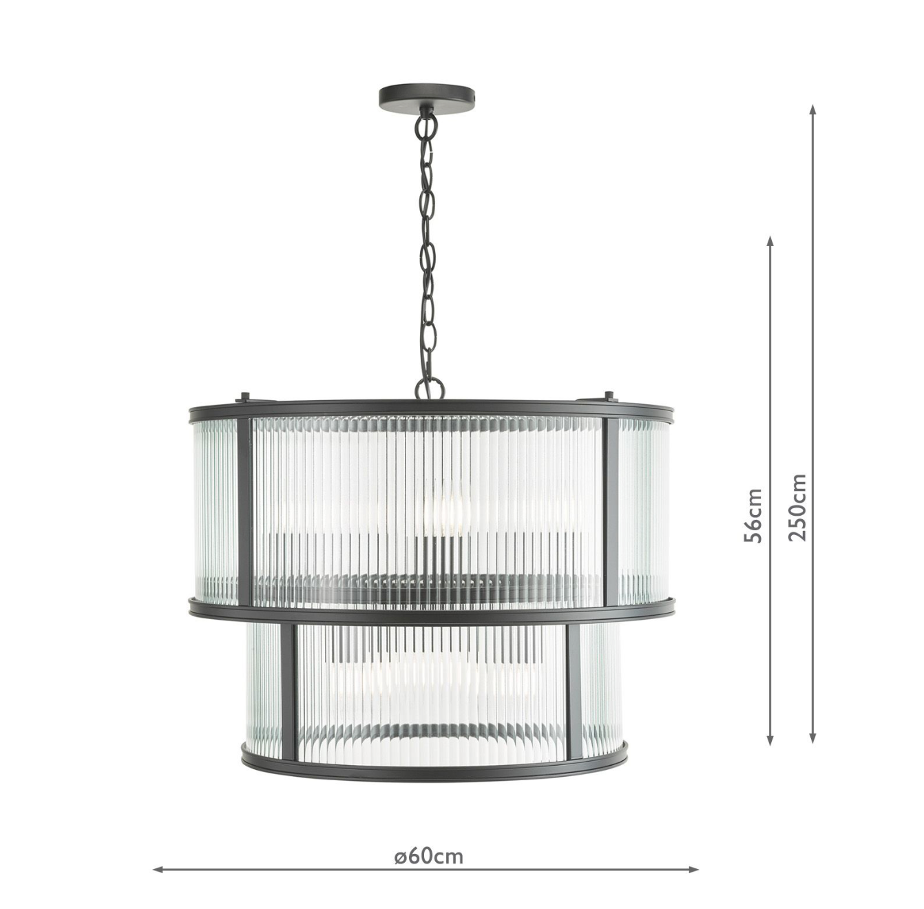 Bianka 6 Light Pendant Matt Black and Ribbed Glass