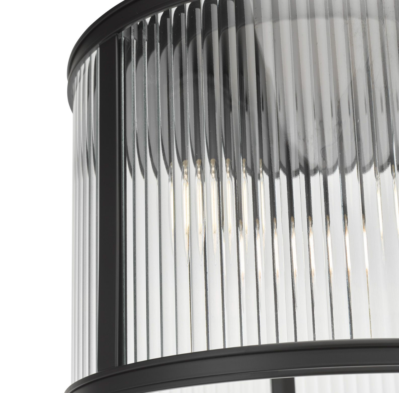 Bianka 3 Light Flush Matt Black and Ribbed Glass