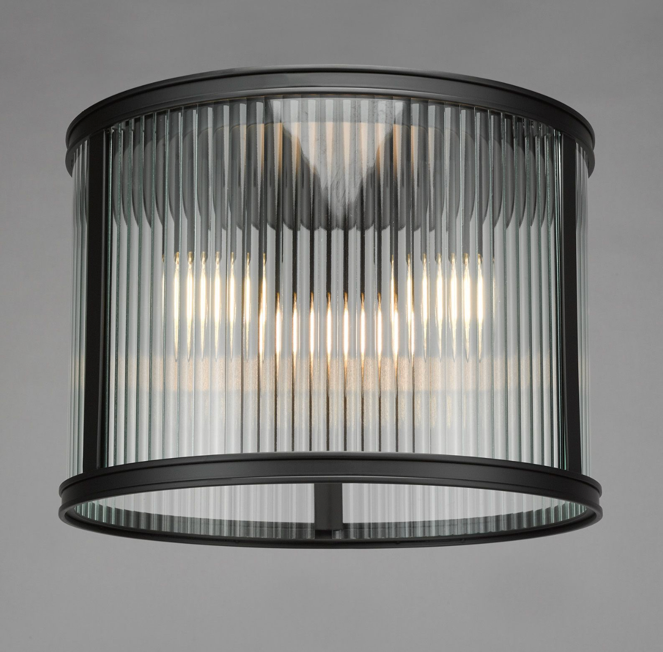 Bianka 3 Light Flush Matt Black and Ribbed Glass