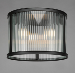 Bianka 3 Light Flush Matt Black and Ribbed Glass