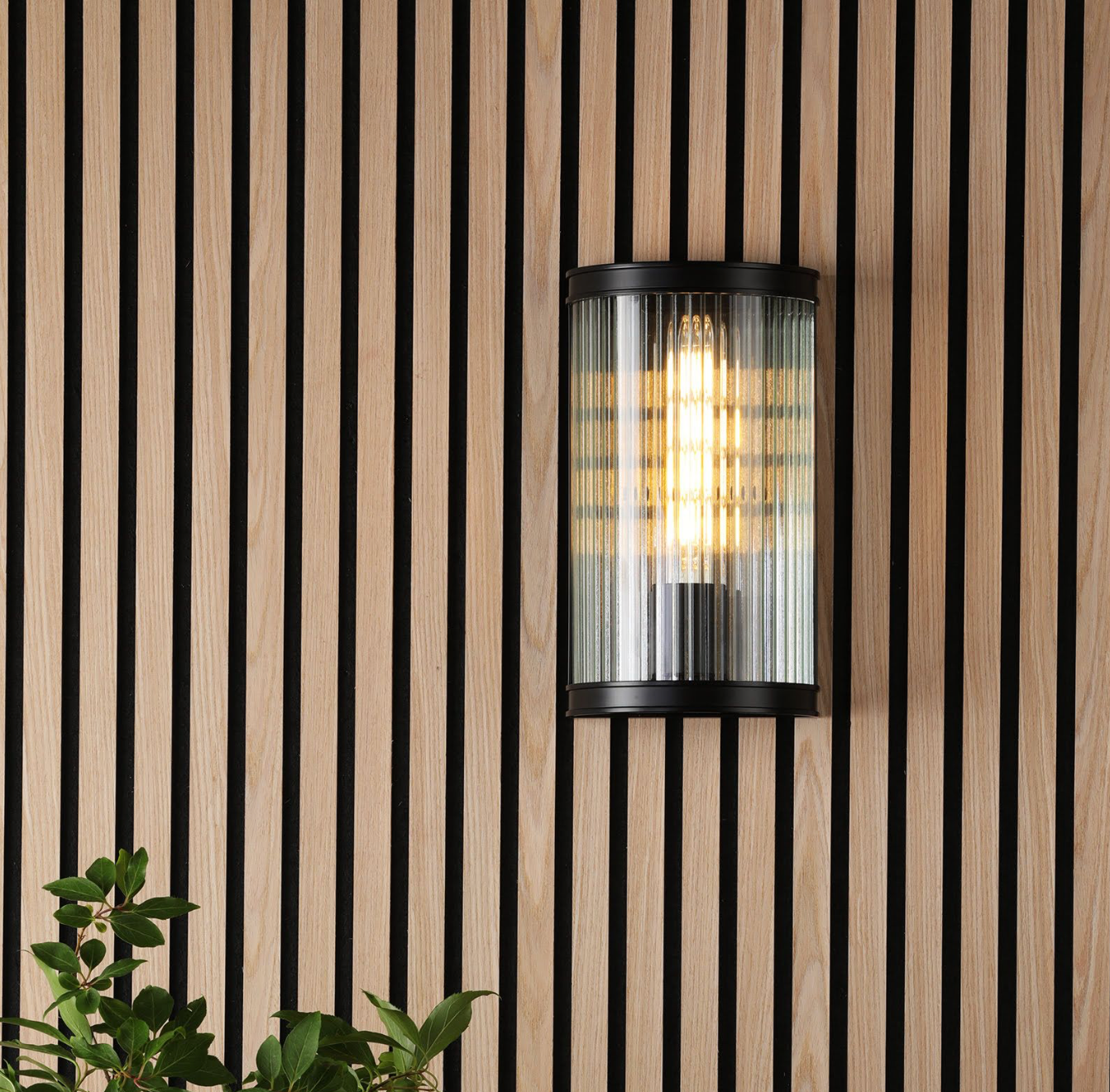 Bianka Wall Light Matt Black and Ribbed Glass