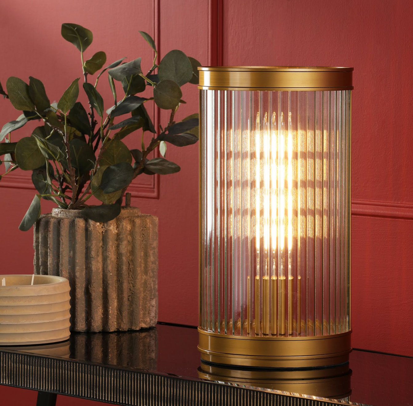 Bianka Table Lamp Bronze and Ribbed Glass