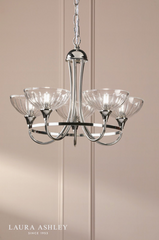 Laura Ashley Wellham 5 Light Armed Pendant Polished Nickel and Ribbed Glass