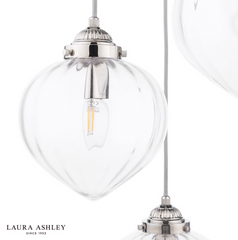 Laura Ashley Whitham 3 Light Cluster Pendant Polished Nickel and Ribbed Glass