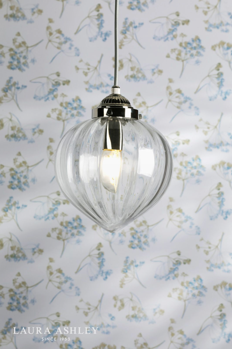 Laura Ashley Whitham Pendant Polished Nickel and Ribbed Glass