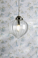 Laura Ashley Whitham Pendant Polished Nickel and Ribbed Glass