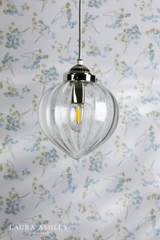 Laura Ashley Whitham Pendant Polished Nickel and Ribbed Glass