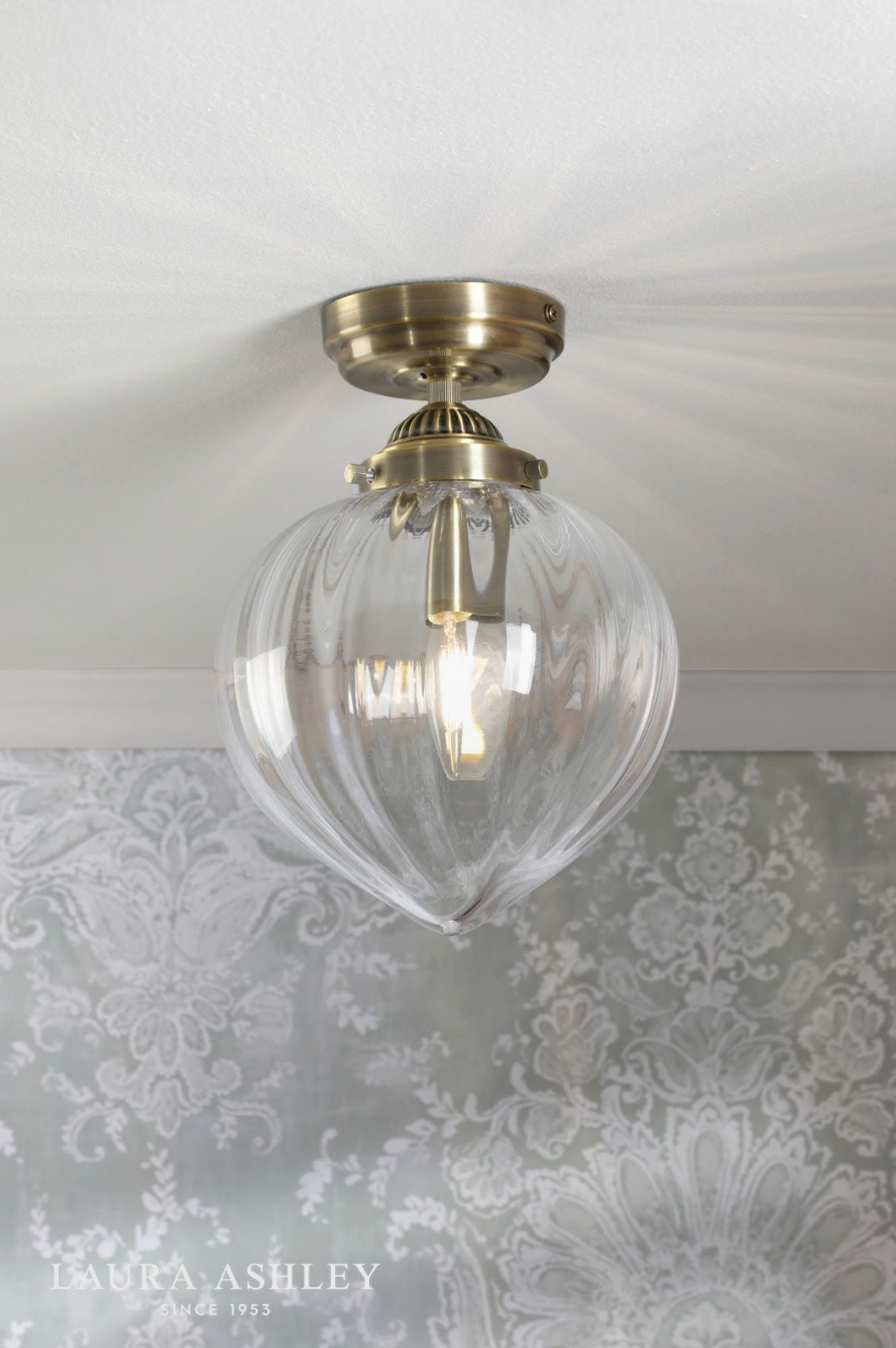 Laura Ashley Whitham Bathroom Ceiling Light Antique Brass and Ribbed Glass IP44