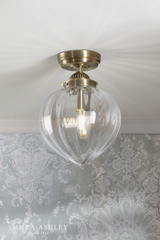 Laura Ashley Whitham Bathroom Ceiling Light Antique Brass and Ribbed Glass IP44