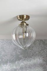 Laura Ashley Whitham Bathroom Ceiling Light Antique Brass and Ribbed Glass IP44