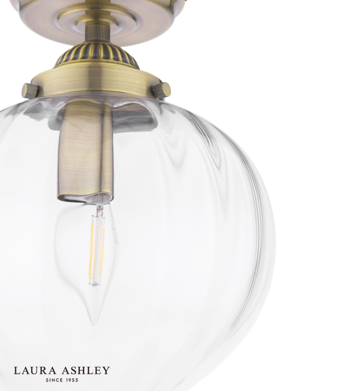 Laura Ashley Whitham Bathroom Ceiling Light Antique Brass and Ribbed Glass IP44