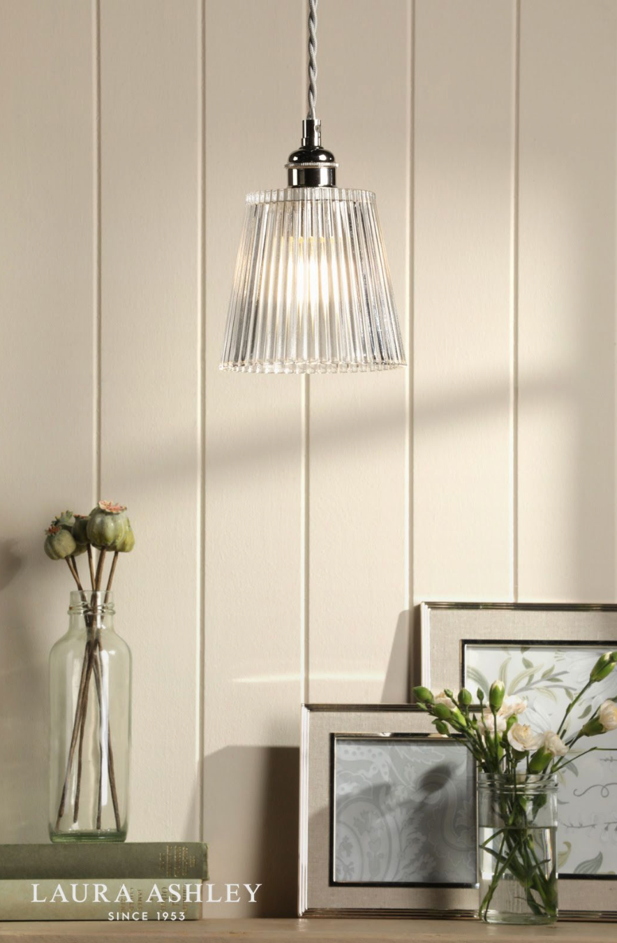 Laura Ashley Callaghan Pendant Polished Nickel and Ribbed Glass