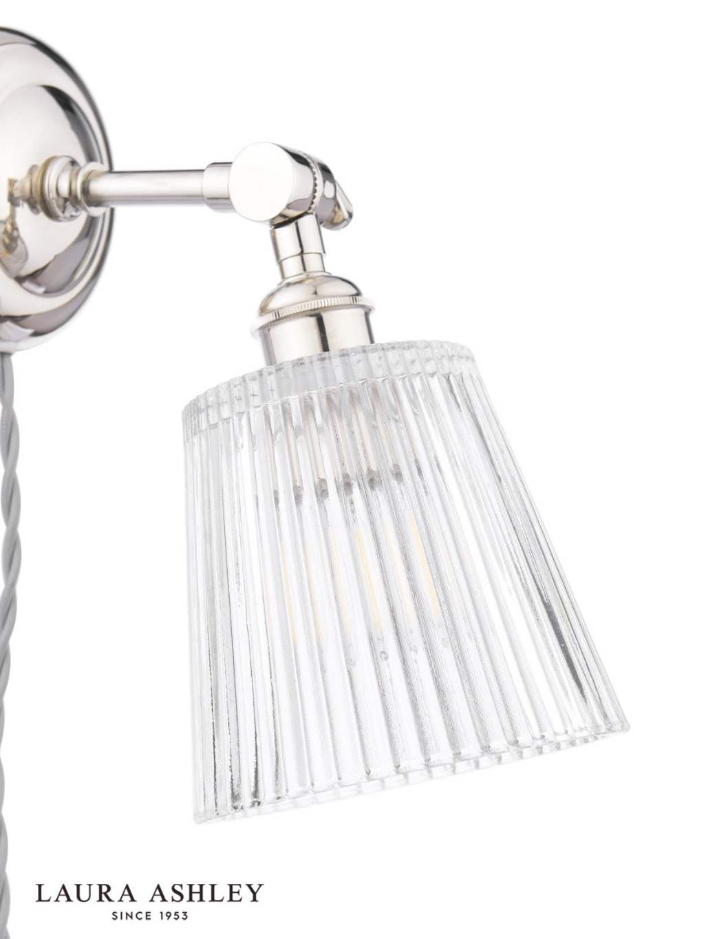 Laura Ashley Callaghan Plugged Wall Light Polished Nickel and Ribbed Glass