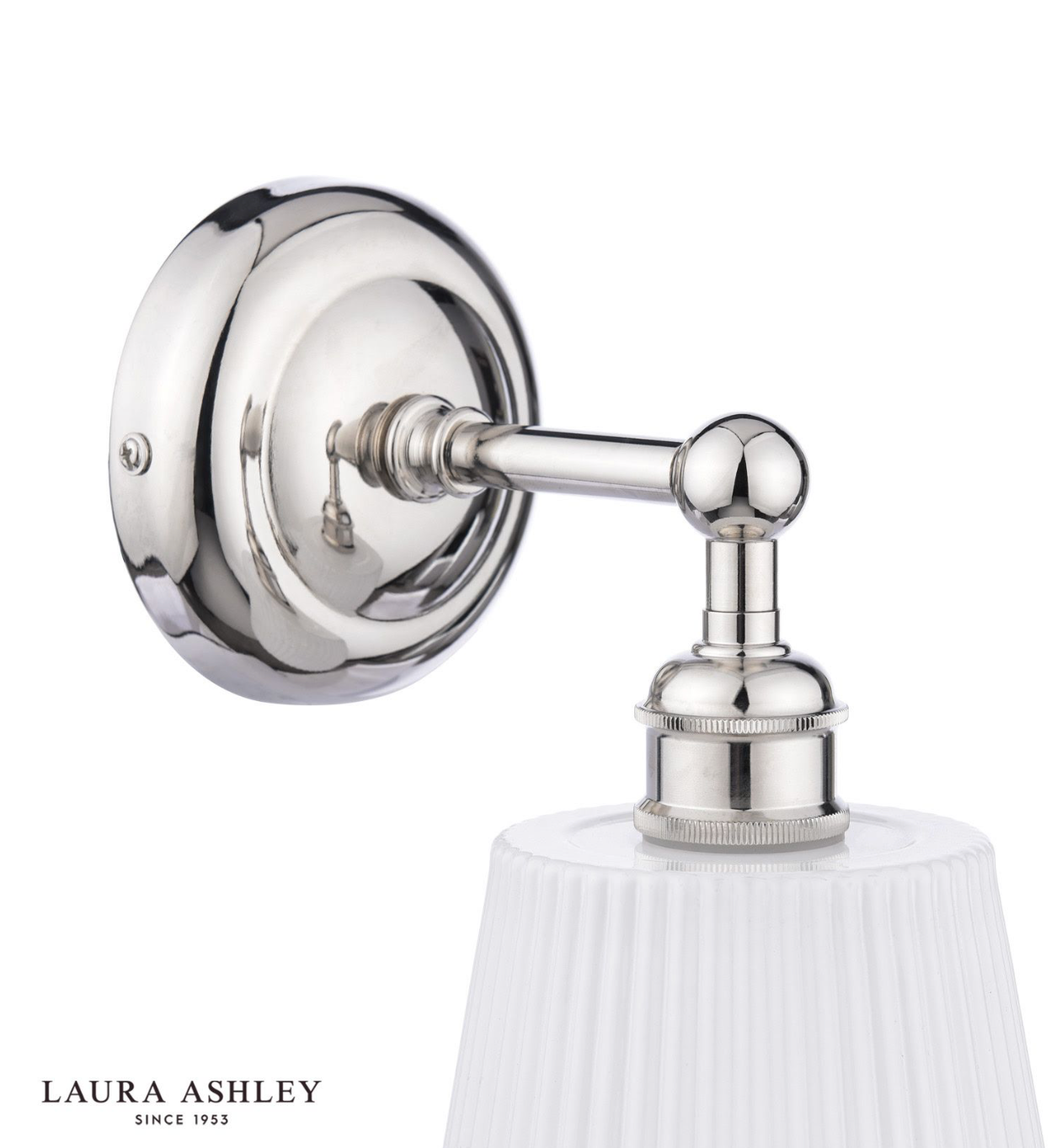 Laura Ashley Callaghan Wall Light Polished Nickel and White Ribbed Glass IP44