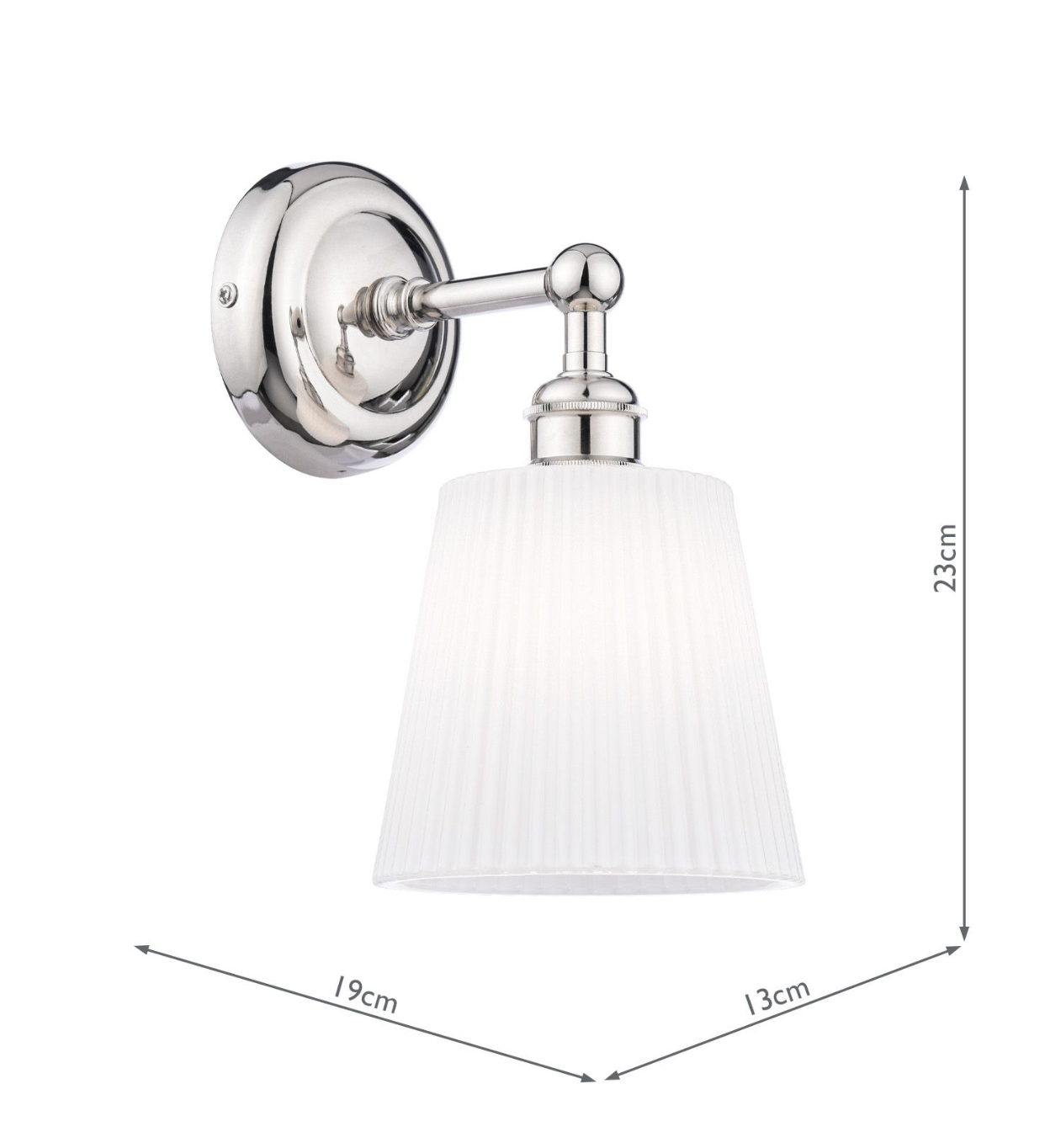 Laura Ashley Callaghan Wall Light Polished Nickel and White Ribbed Glass IP44