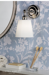 Laura Ashley Callaghan Wall Light Polished Nickel and White Ribbed Glass IP44