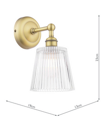 Laura Ashley Callaghan Bathroom Wall Light Matt Antique Brass and Ribbed Glass IP44