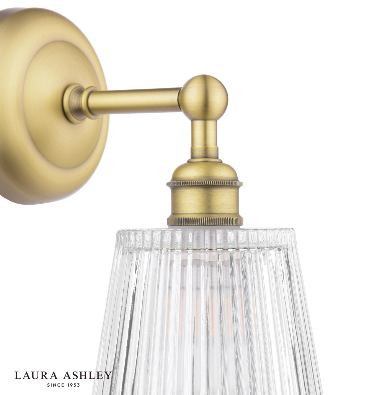 Laura Ashley Callaghan Bathroom Wall Light Matt Antique Brass and Ribbed Glass IP44