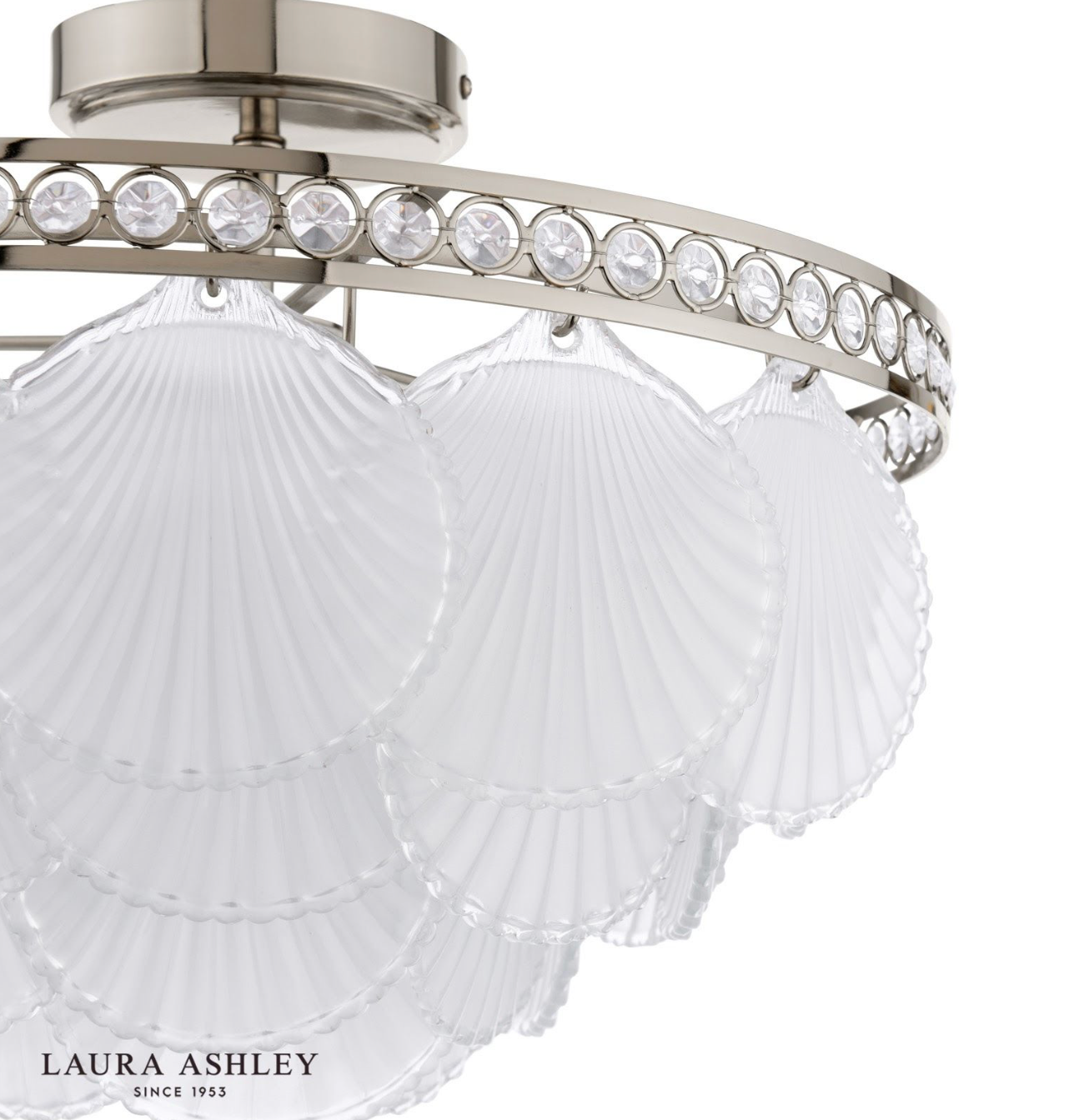 Laura Ashley Caverton 4 Light Semi-Flush Polished Nickel and White Glass