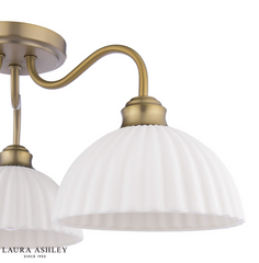 Laura Ashley Durford 3 Light Semi-Flush Matt Antique Brass and White Ceramic