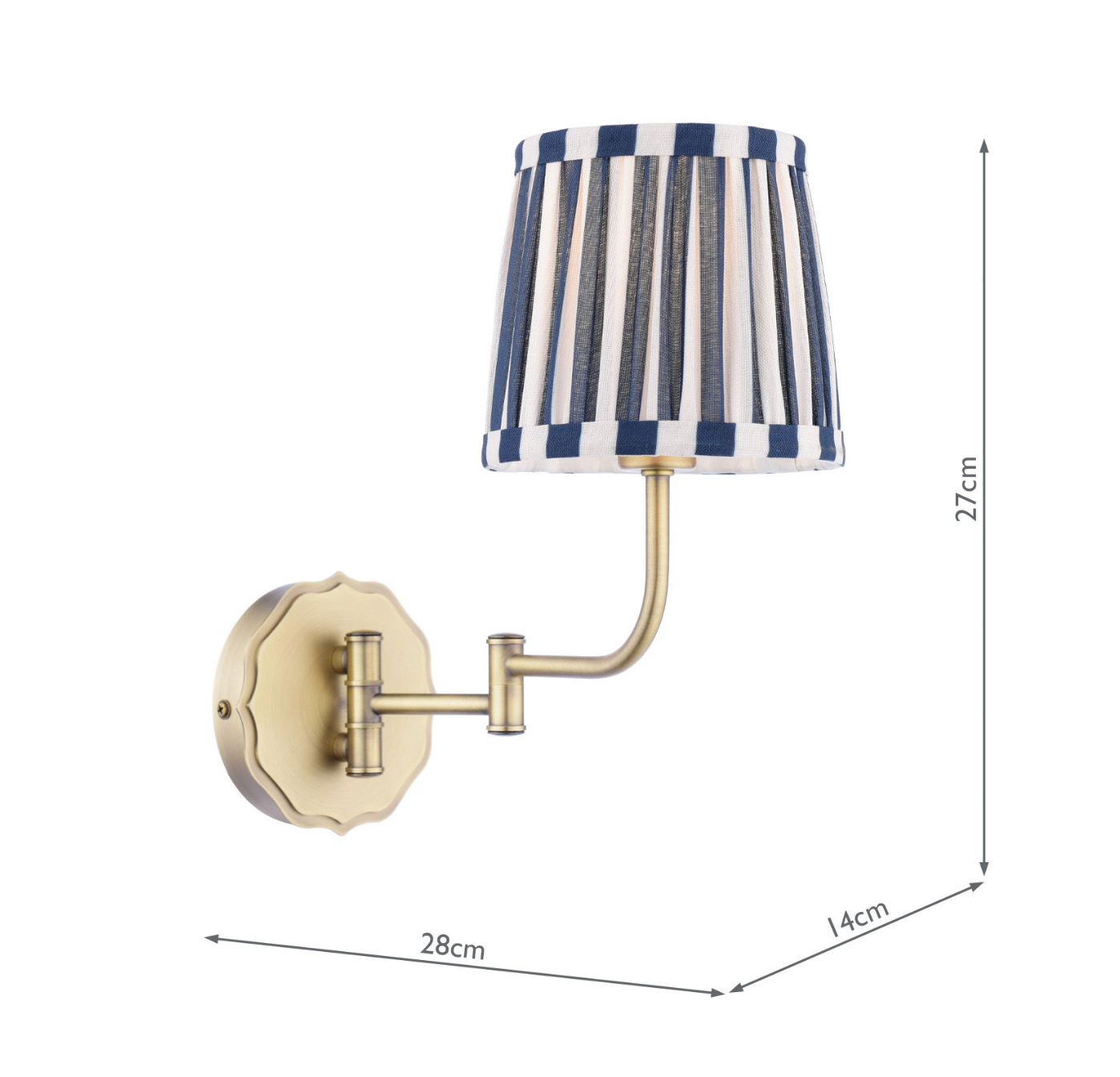 Laura Ashley Denwick Wall Light Matt Antique Brass and Satin Blue With Shade