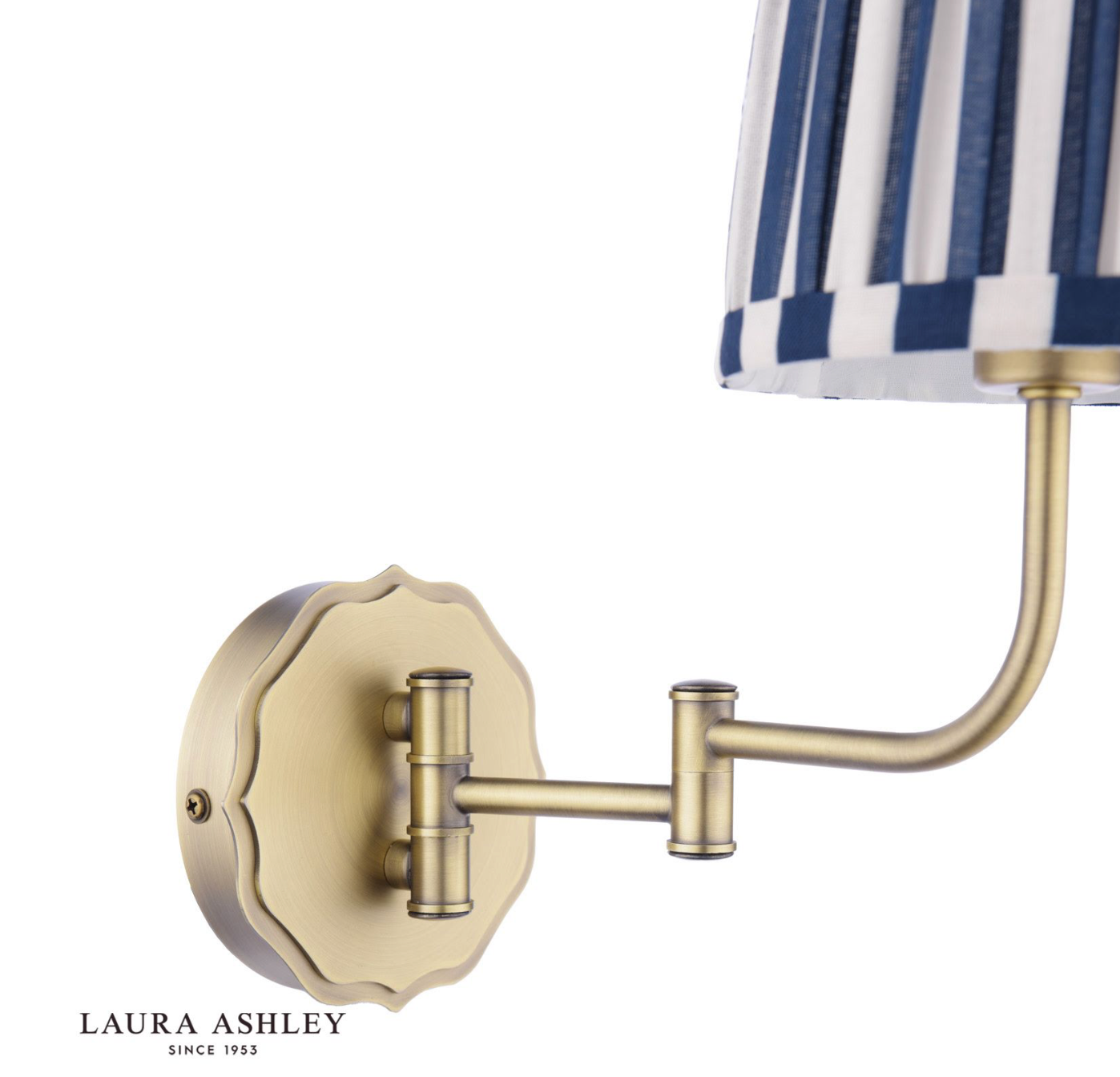 Laura Ashley Denwick Wall Light Matt Antique Brass and Satin Blue With Shade