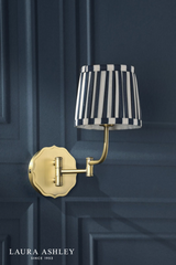 Laura Ashley Denwick Wall Light Matt Antique Brass and Satin Blue With Shade