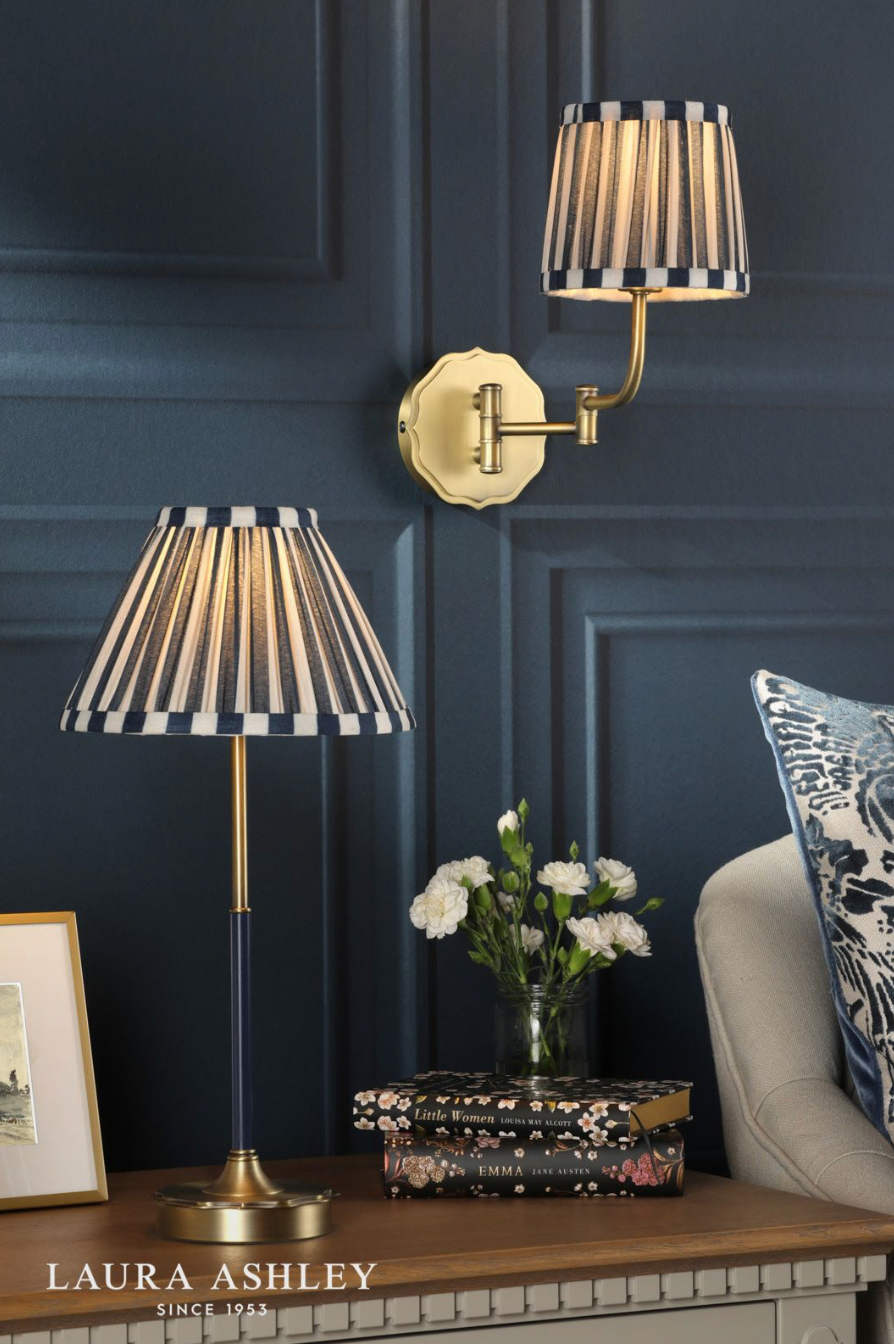 Laura Ashley Denwick Wall Light Matt Antique Brass and Satin Blue With Shade