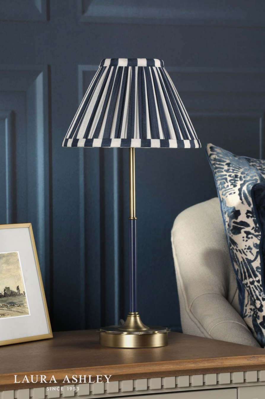 Laura Ashley Denwick Table Lamp Matt Antique Brass and Satin Blue With Shade