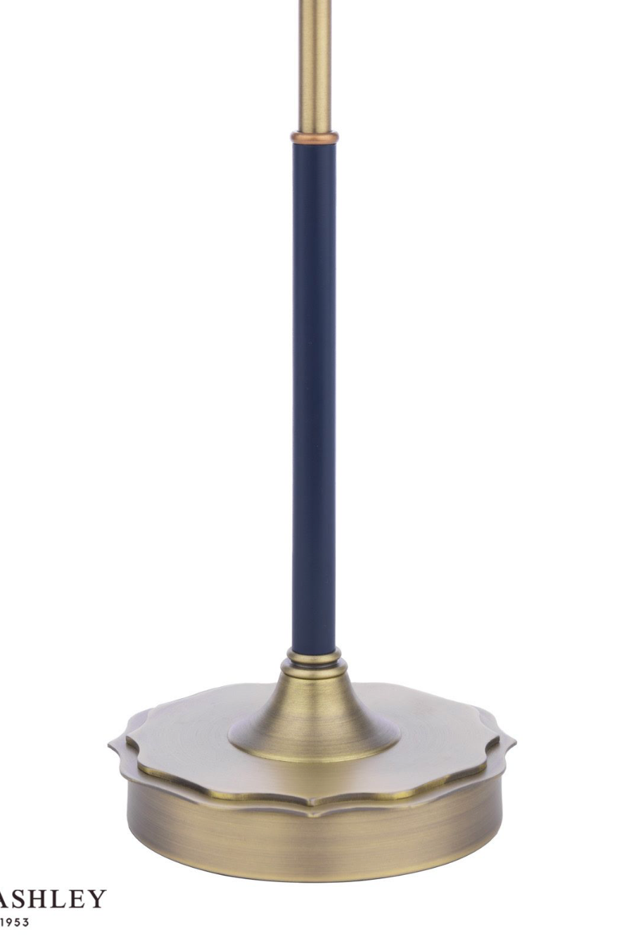 Laura Ashley Denwick Table Lamp Matt Antique Brass and Satin Blue With Shade