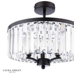 Laura Ashley Elkwood 3 Light Semi-Flush Crystal and Black