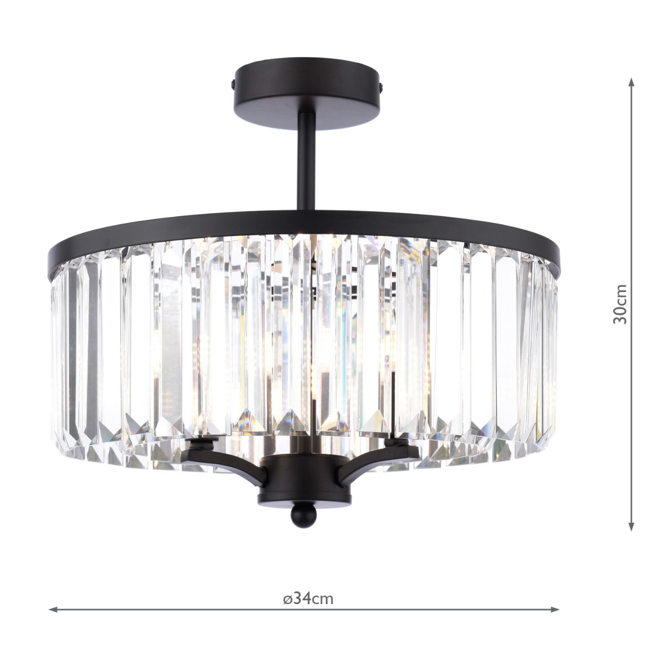 Laura Ashley Elkwood 3 Light Semi-Flush Crystal and Black