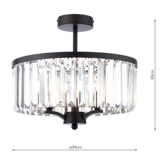 Laura Ashley Elkwood 3 Light Semi-Flush Crystal and Black