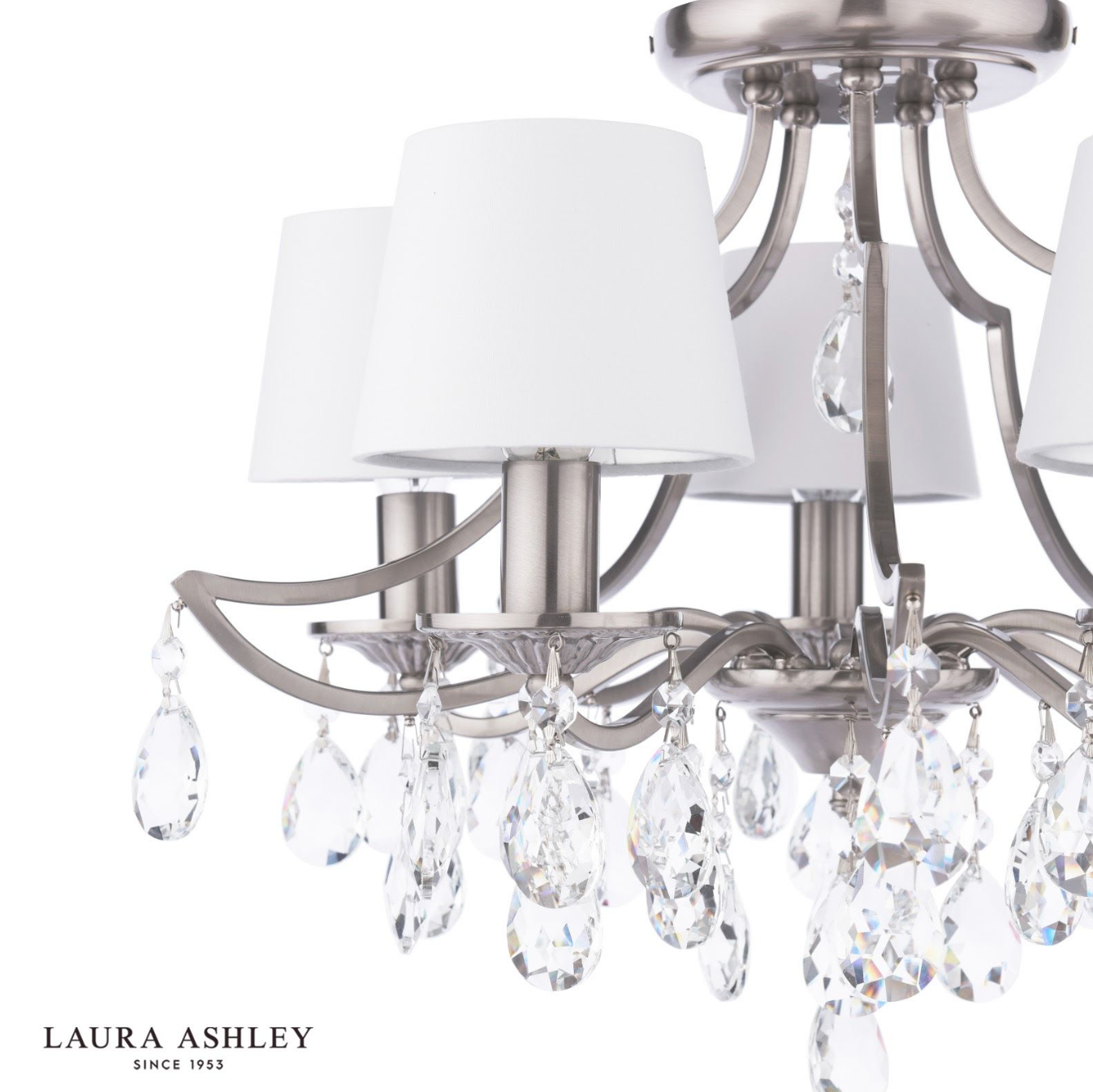 Laura Ashley Enstone 5 Light Semi-Flush Polished Nickel and Crystal With Shade