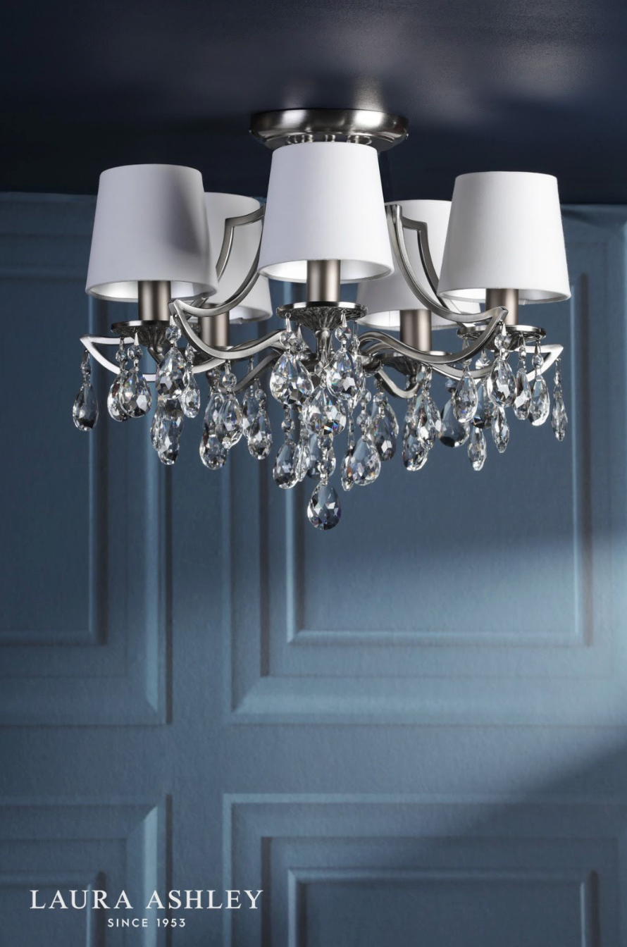 Laura Ashley Enstone 5 Light Semi-Flush Polished Nickel and Crystal With Shade