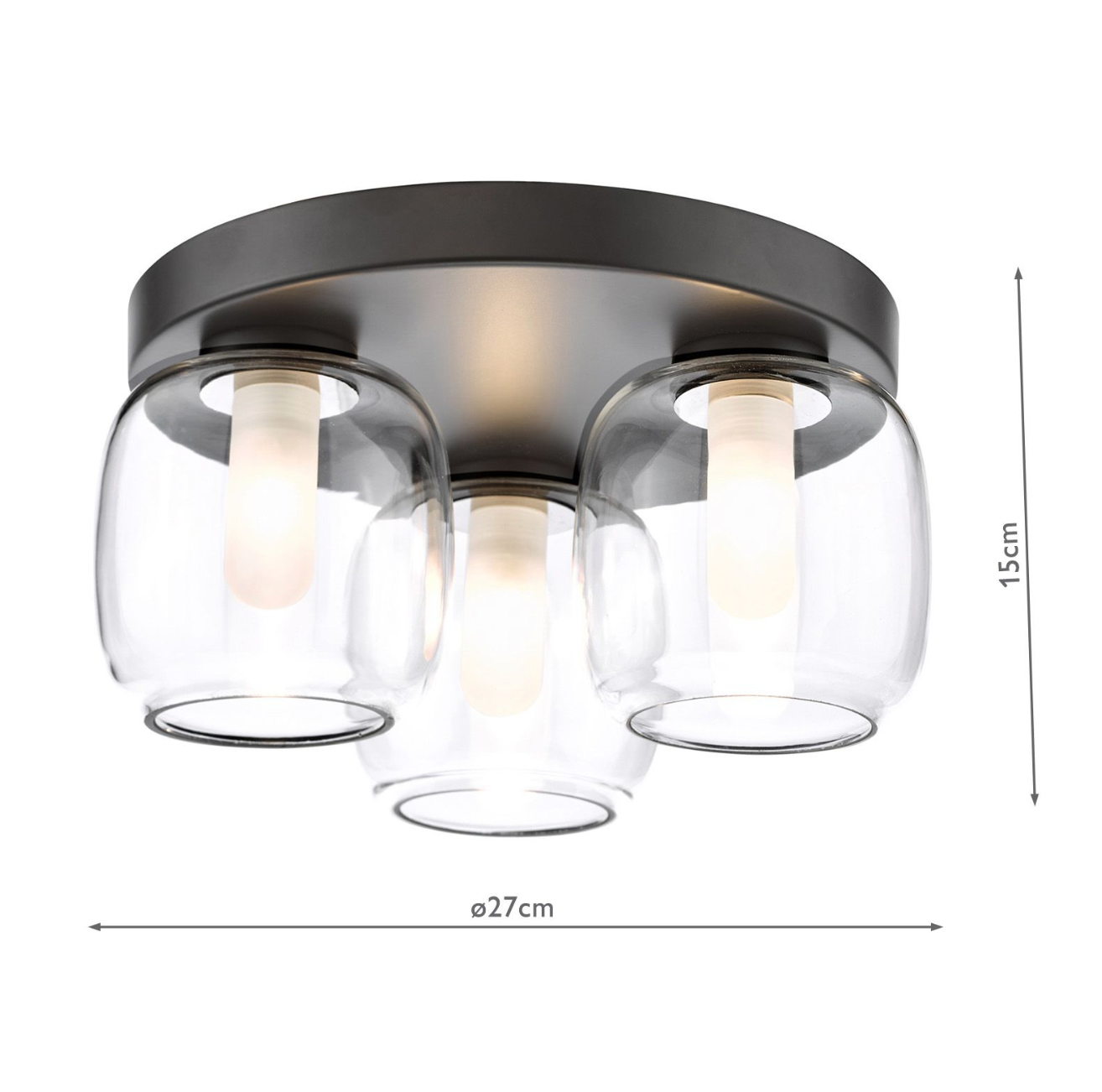 Edaline 3 Light Bathroom Flush Light Matt Black and Glass IP44