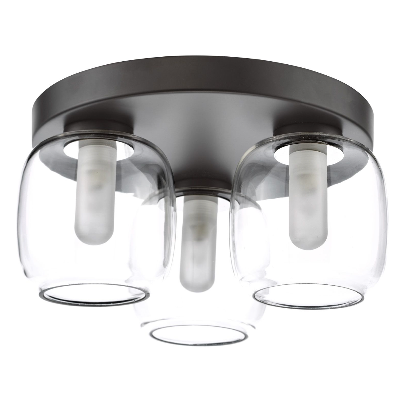 Edaline 3 Light Bathroom Flush Light Matt Black and Glass IP44