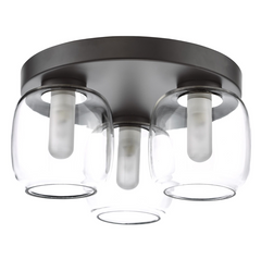Edaline 3 Light Bathroom Flush Light Matt Black and Glass IP44