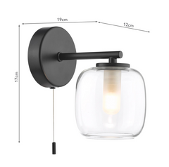 Edaline Bathroom Wall Light Matt Black and Glass IP44